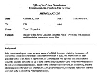 Office of the Privacy Commissioner Memorandum, October 28, 2014