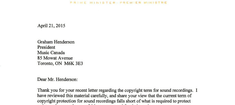 Harper Letter to Music Canada on Budget Day Confirms Copyright Extension the Product of Industry Lobbying