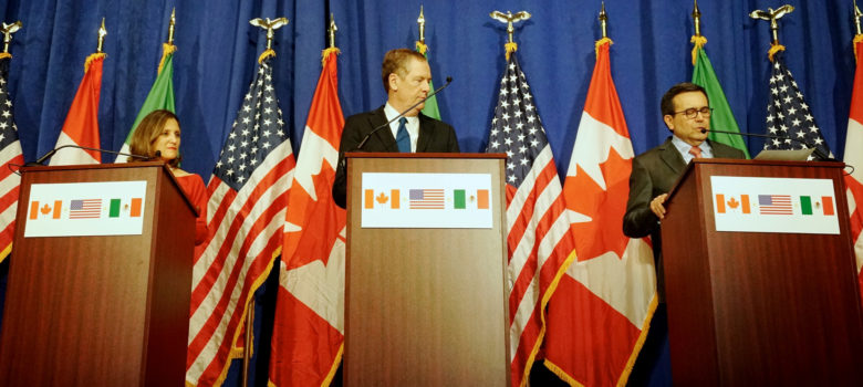 Foreign Minister Freeland, U.S. Trade Representative Lighthizer and Mexican Ministry of Economy Guajardo Participate in the Fourth Round of NAFTA Negotiations by U.S. Department of State, US Government Work, https://flic.kr/p/YtEmWh