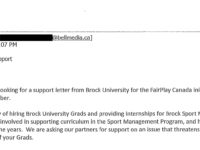 Bell request email, obtained under FIPPA from Brock University