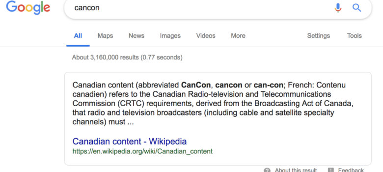 Google Cancon search result screenshot