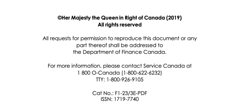 Budget 2019 copyright page, https://budget.gc.ca/2019/docs/plan/budget-2019-en.pdf