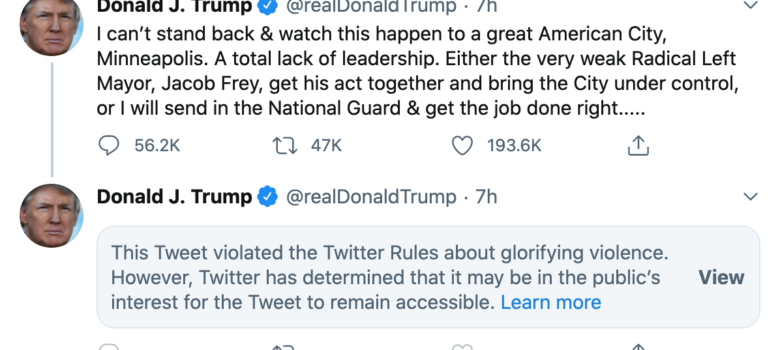 Trump tweet, May 29. 2020 https://twitter.com/realDonaldTrump/status/1266231100780744704?s=20