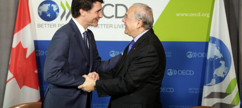 Prime Minister of Canada, Justin Trudeau, with Secretary-General, Angel Gurria, during a bilateral meeting in Paris, France by Herve Cortinat / OECD (CC BY-NC 2.0)  https://flic.kr/p/26a54hN