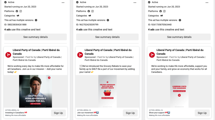 Active Liberal Party Facebook ads, https://www.facebook.com/ads/library/