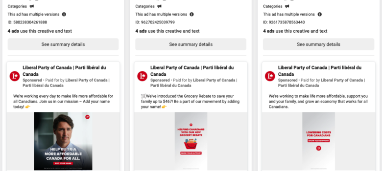 Active Liberal Party Facebook ads, https://www.facebook.com/ads/library/