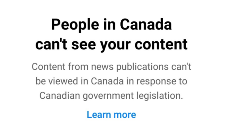 Instagram notification re: Bill C18
