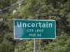 Roadsign for the colorfully named hamlet of Uncertain, in a swampy piece of Harrison County in East Texas by Carol M. Highsmith, Public domain, via Wikimedia Commons