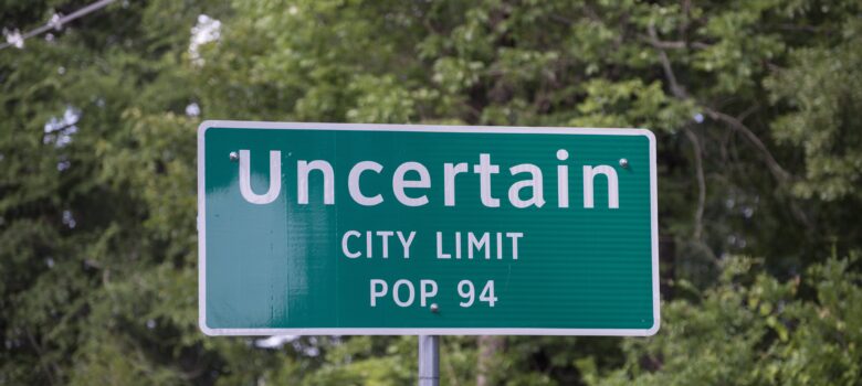 Roadsign for the colorfully named hamlet of Uncertain, in a swampy piece of Harrison County in East Texas by Carol M. Highsmith, Public domain, via Wikimedia Commons