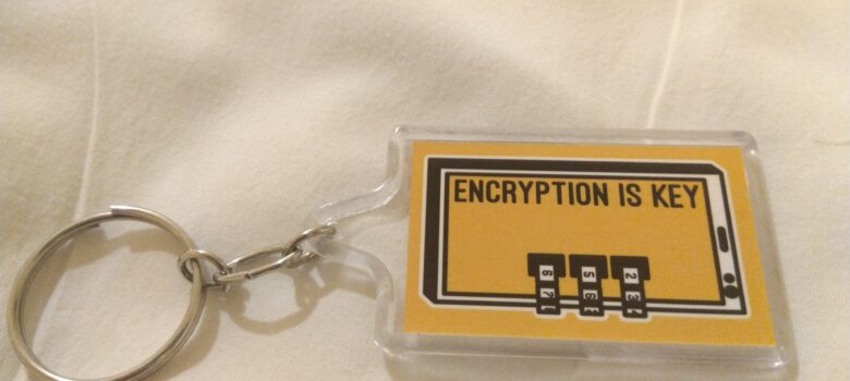 Keychain with text "Encryption is key" by Rohini, CC BY-SA 4.0 , via Wikimedia Commons